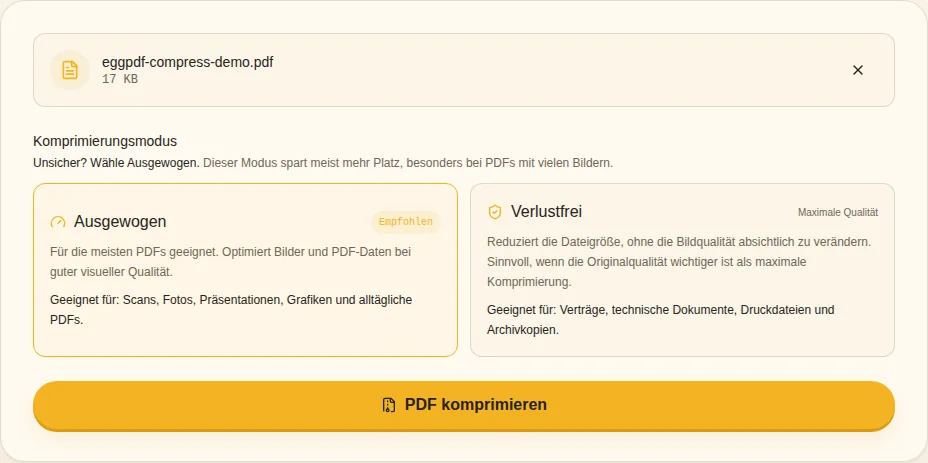 Modus wählen. Ausgewogen / Verlustfrei