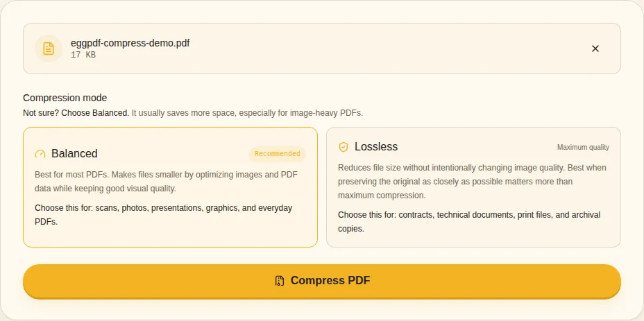 Choose a compression mode. Balanced / Lossless
