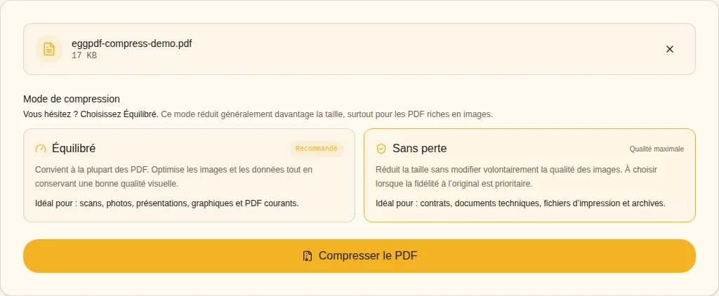 Compresser localement. Compresser le PDF