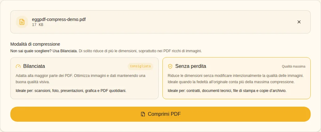 Comprimere localmente. Comprimere PDF
