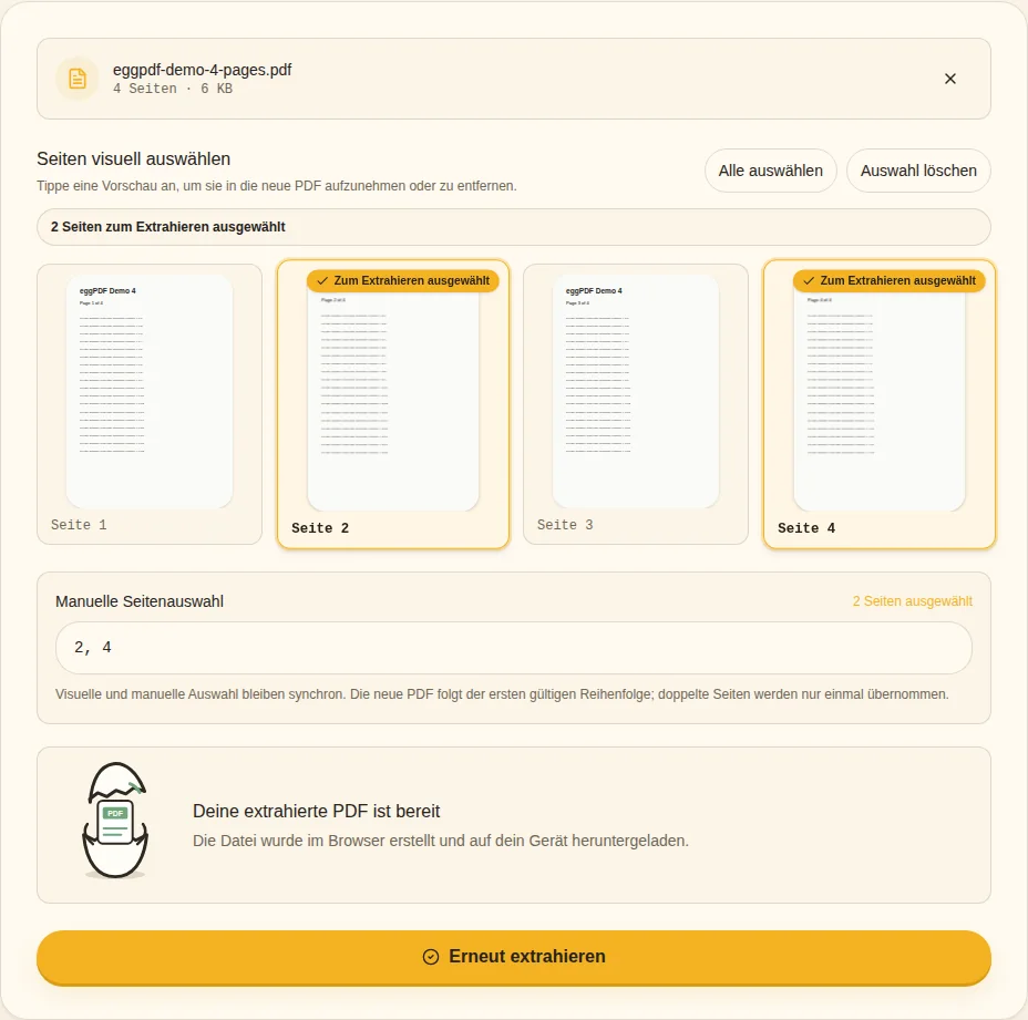 Extrahieren und prüfen. Extrahierte PDF ist bereit