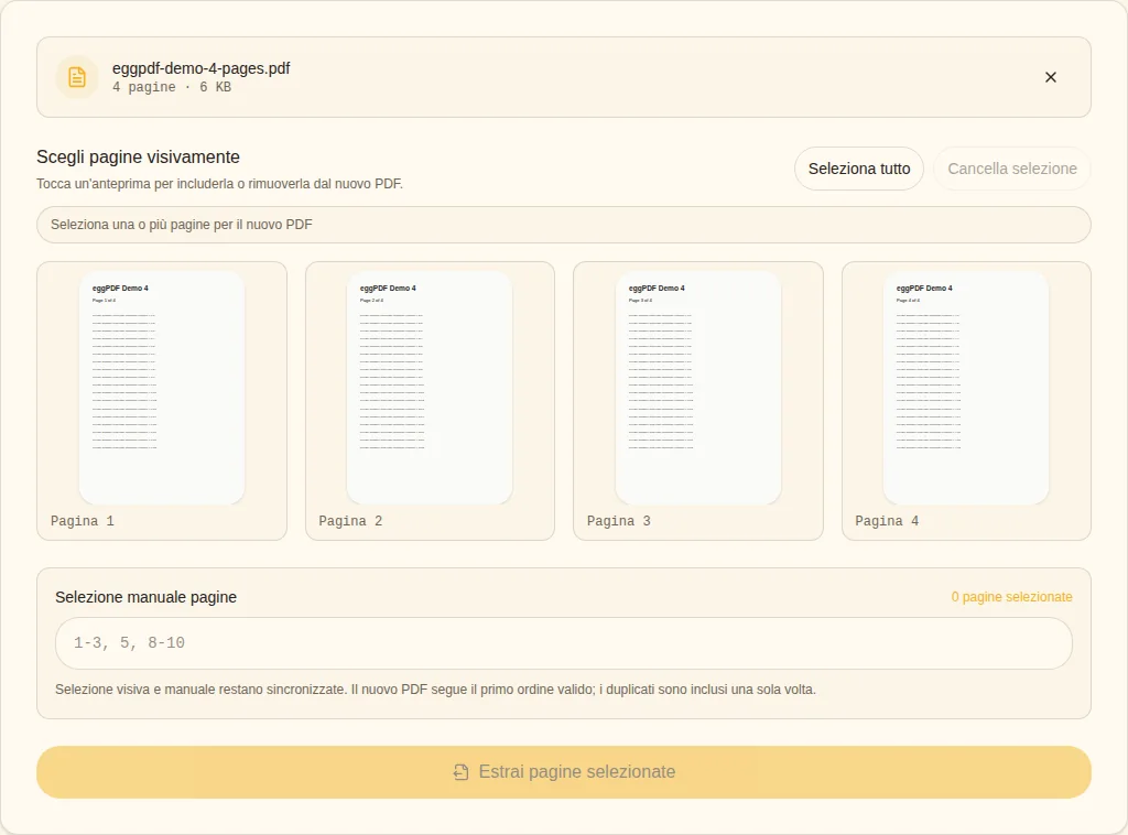 Selezionare le pagine. Seleziona / Intervalli