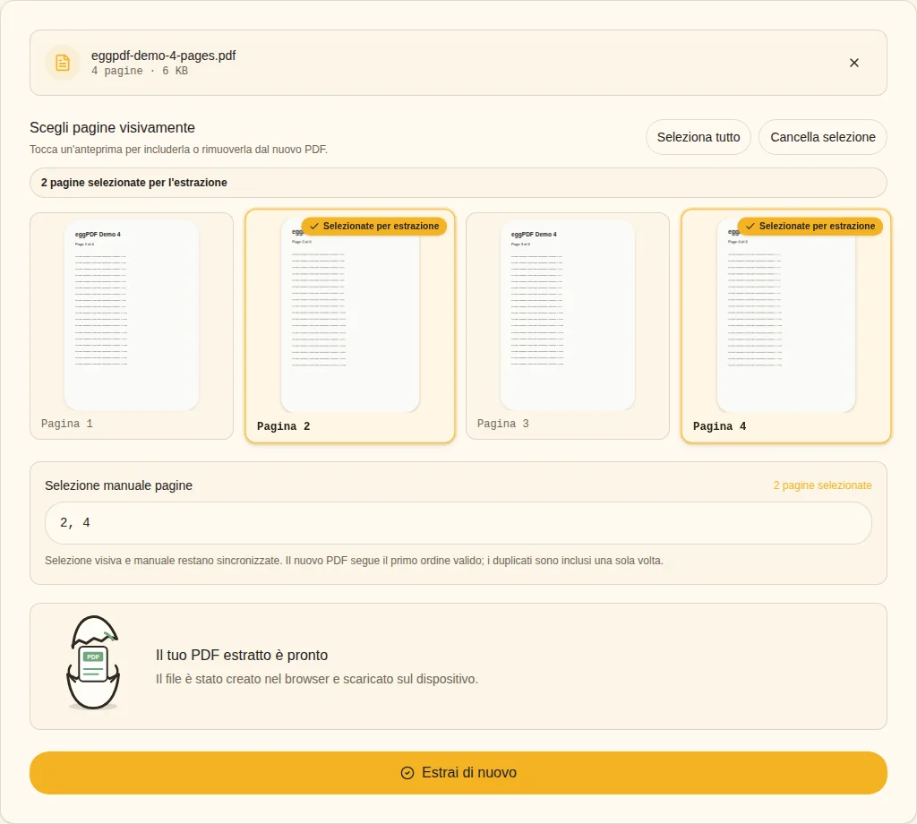 Estrarre e verificare. PDF estratto pronto