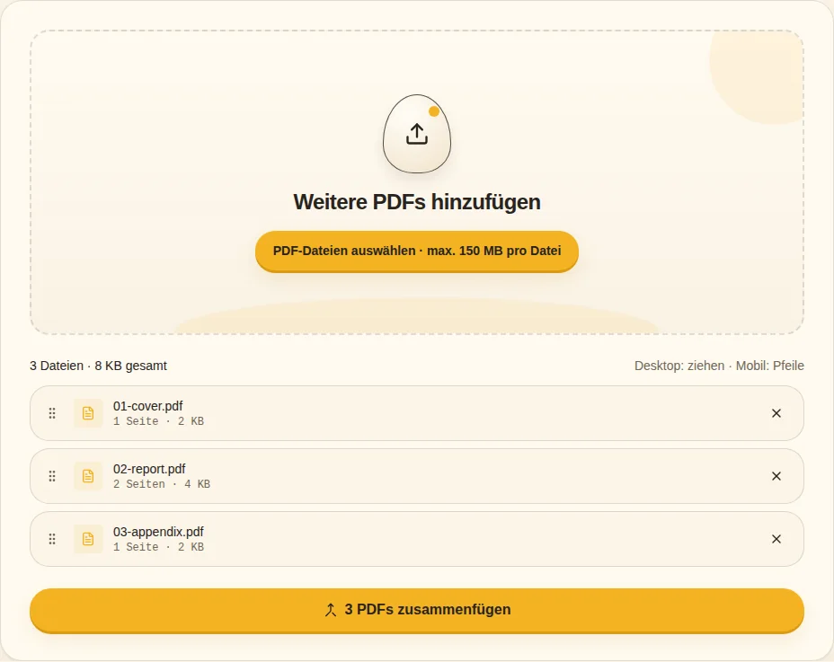Reihenfolge festlegen. Zum Sortieren ziehen / nach oben / nach unten
