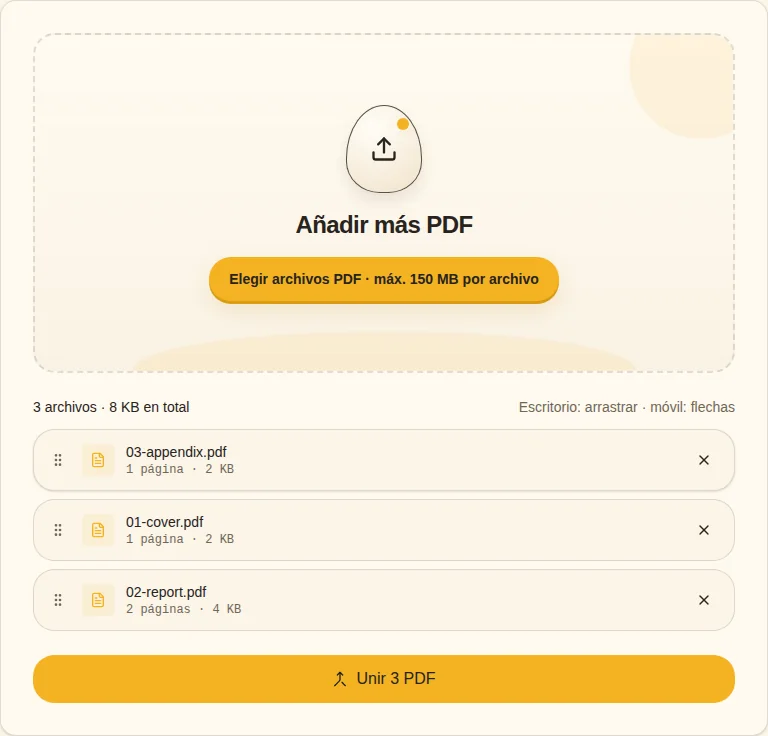 Unir localmente. Unir PDF
