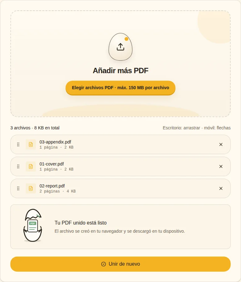 Verificar la descarga. PDF unido listo