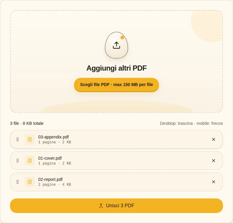 Unire localmente. Unire PDF