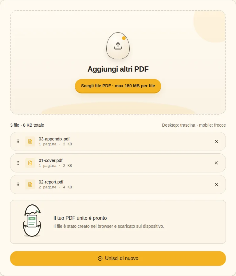 Verificare il download. PDF unito pronto