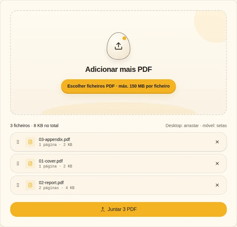 Juntar localmente. Juntar PDF