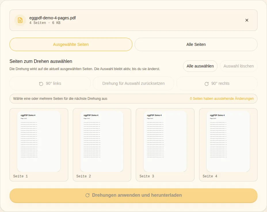 Betroffene Seiten markieren. Ausgewählte Seiten