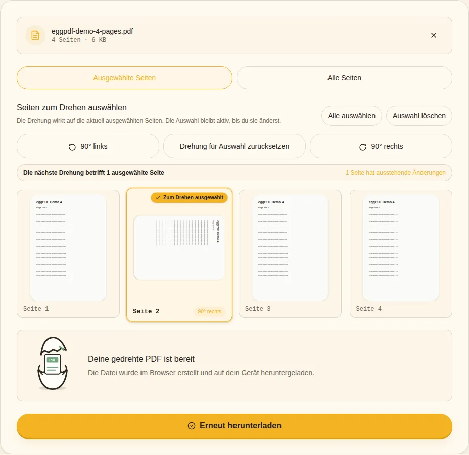 Anwenden und prüfen. Gedrehte PDF ist bereit