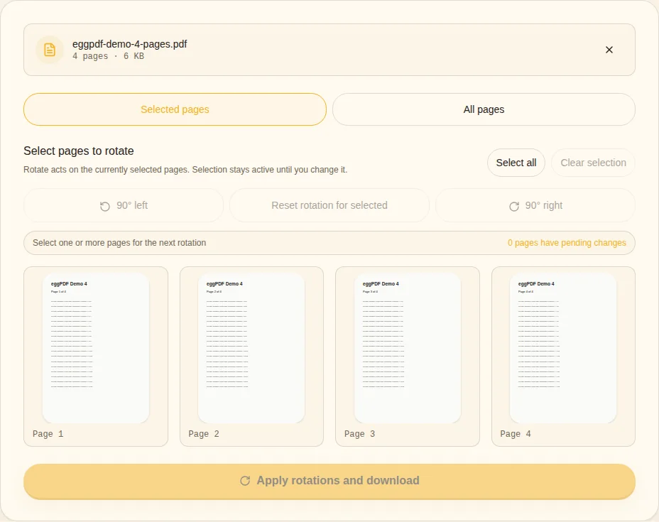 Select the affected pages. Selected pages