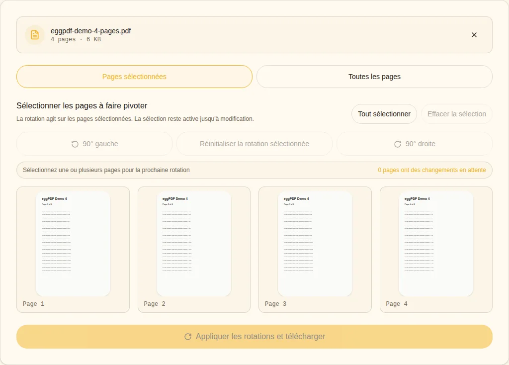 Sélectionner les pages. Pages sélectionnées