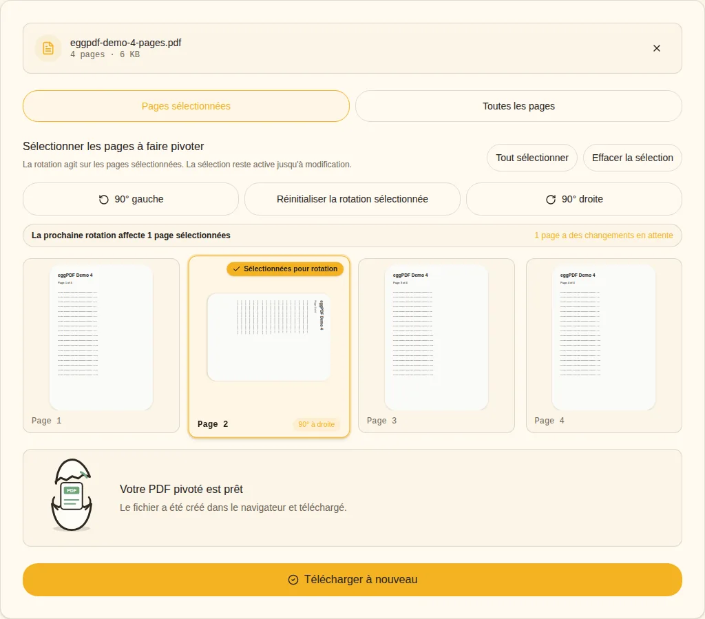Appliquer et vérifier. PDF pivoté prêt