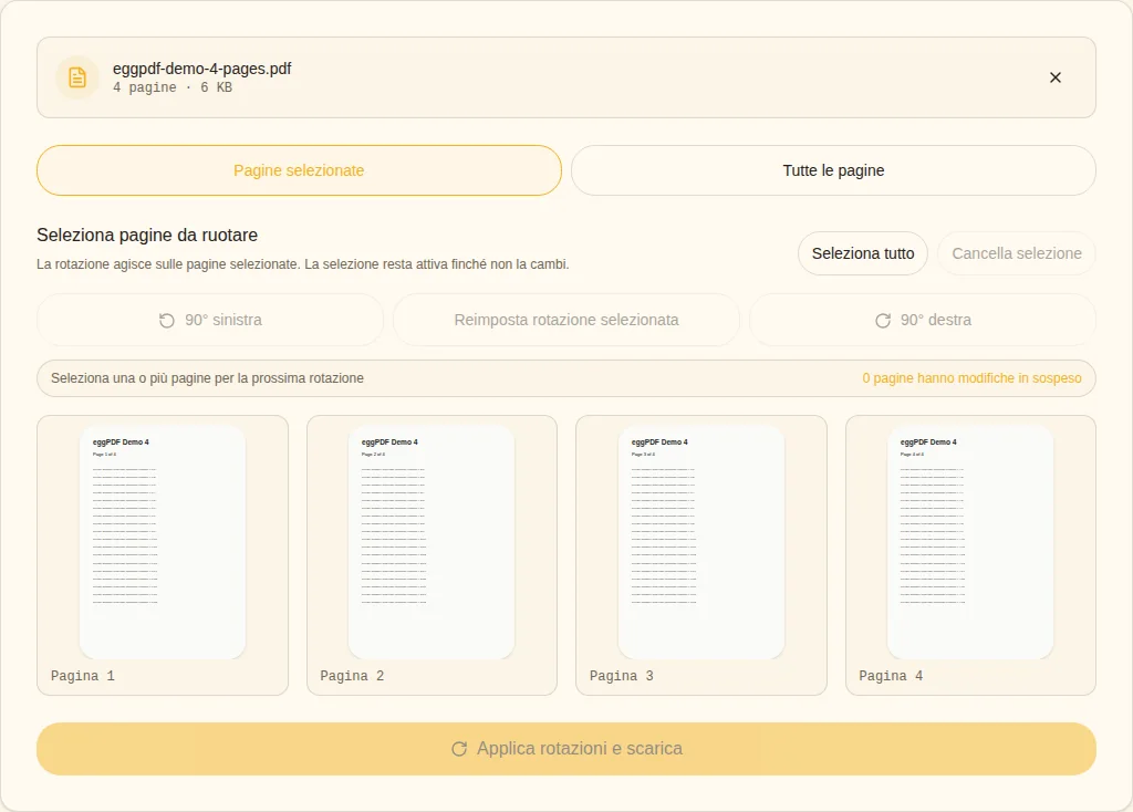 Selezionare le pagine. Pagine selezionate
