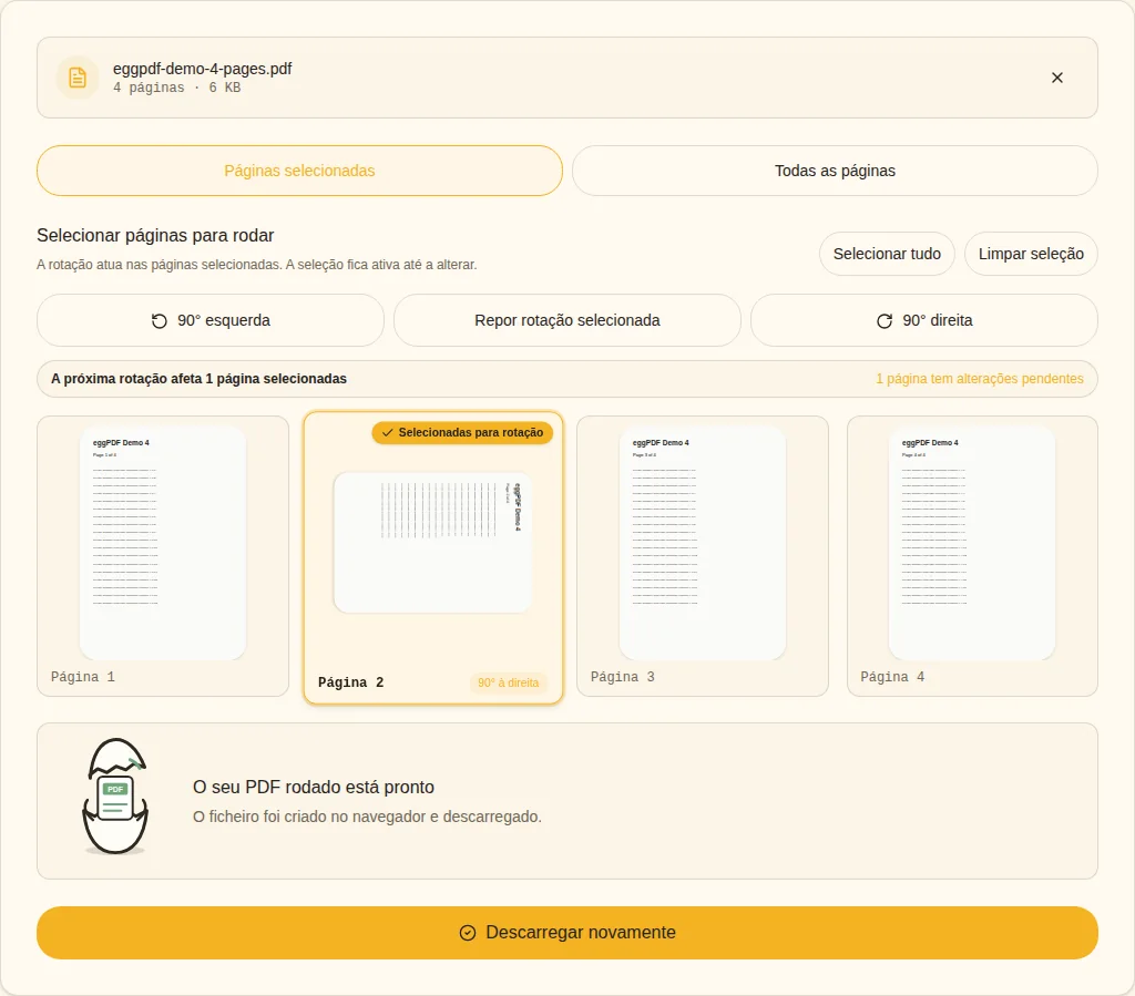 Aplicar e verificar. PDF rodado pronto