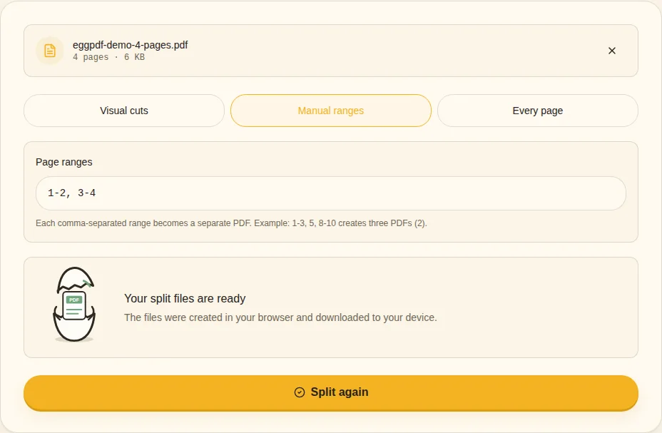 Split and verify. Split files ready