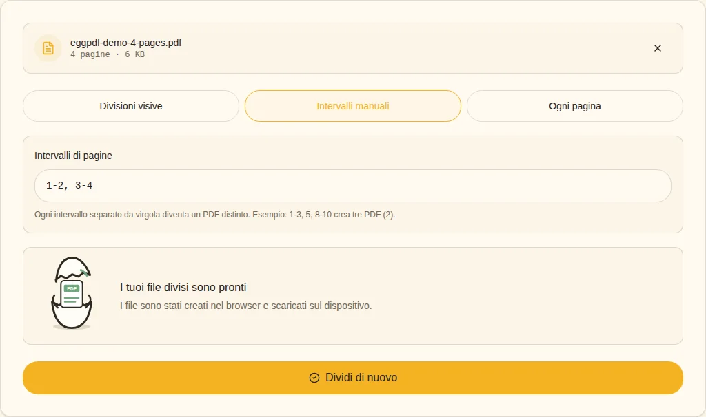 Dividere e verificare. File divisi pronti