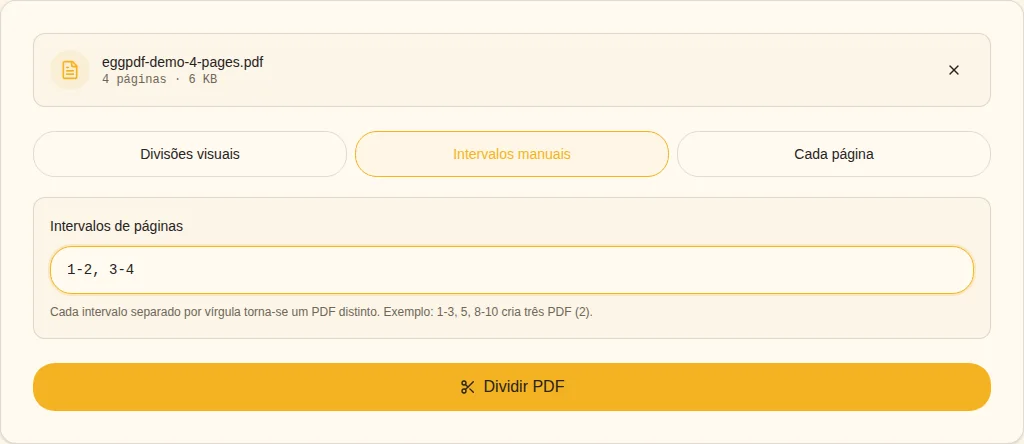 Definir limites. Dividir depois / Intervalos